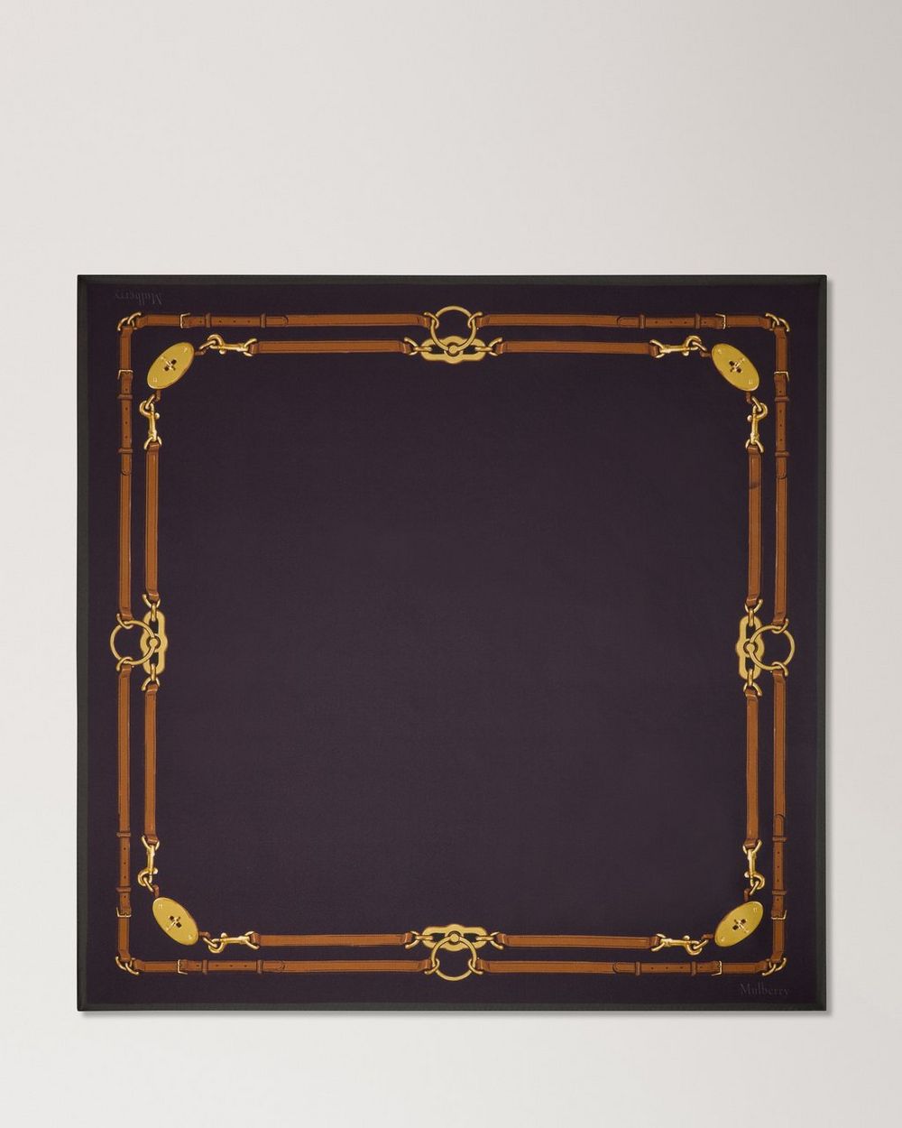 Mulberry | Square Scarf - Belted Boarder - Deep Aubergine Silk Twill