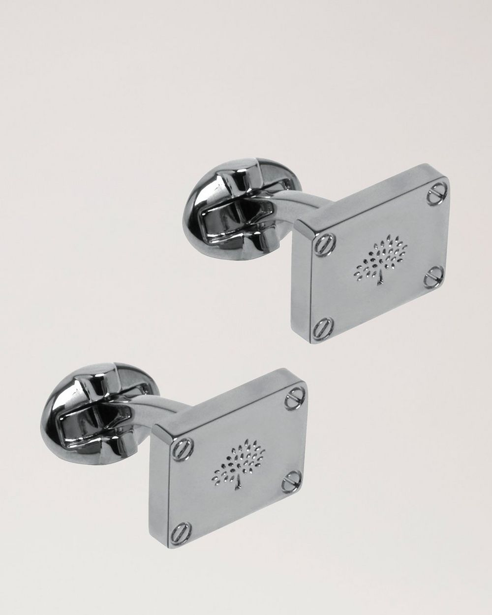 Mulberry | Rectangular Plaque Cufflinks - Silver Stamped Brass