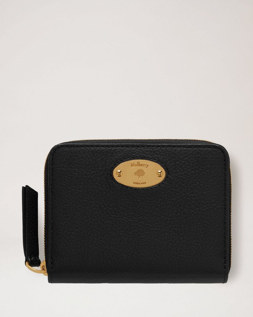 Mulberry | Mulberry Plaque Small Zip Around Purse - Black Small Classic Grain