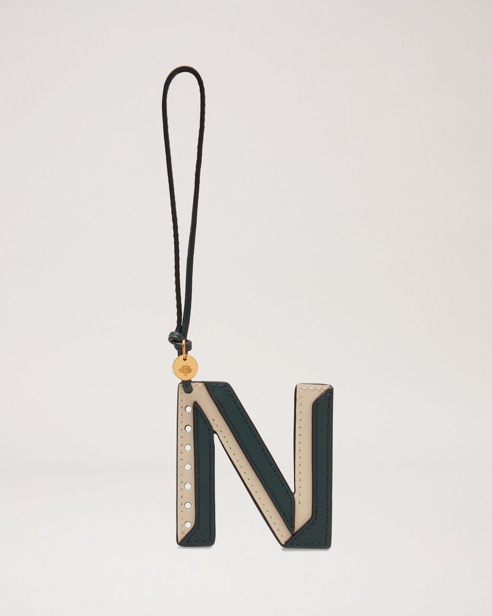 Mulberry | Bi-Colour Leather Keyring- N - Mulberry Green & Chalk Silky Calf