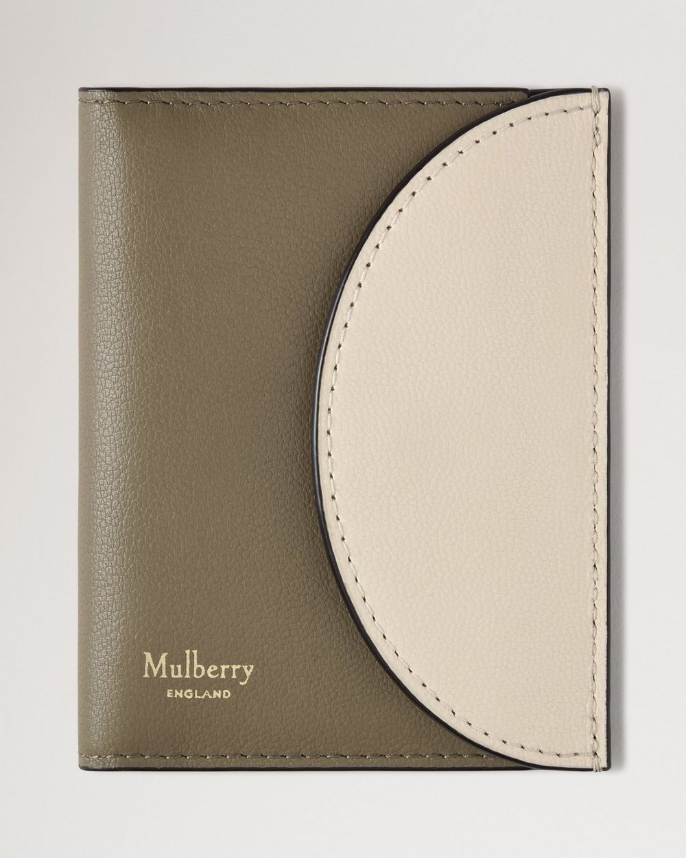 Mulberry | Compact Bifold Card Wallet - Eggshell & Linen Green Micro Classic Grain