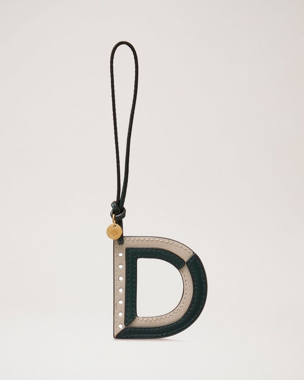 Mulberry | Bi-Colour Leather Keyring- D - Mulberry Green & Chalk Silky Calf