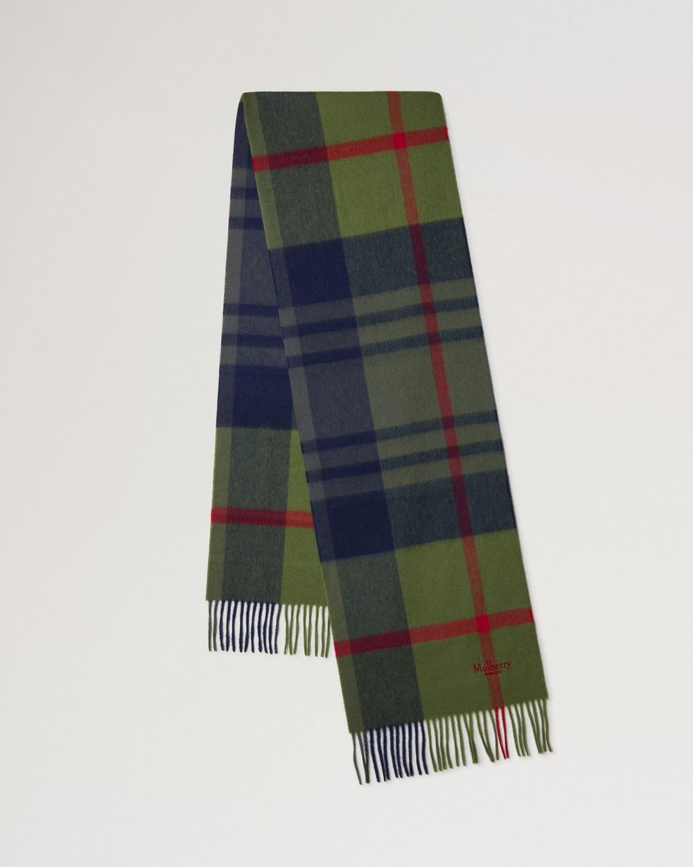Mulberry | Small Check Merino Wool Scarf - Fern & Dark Green Merino Wool