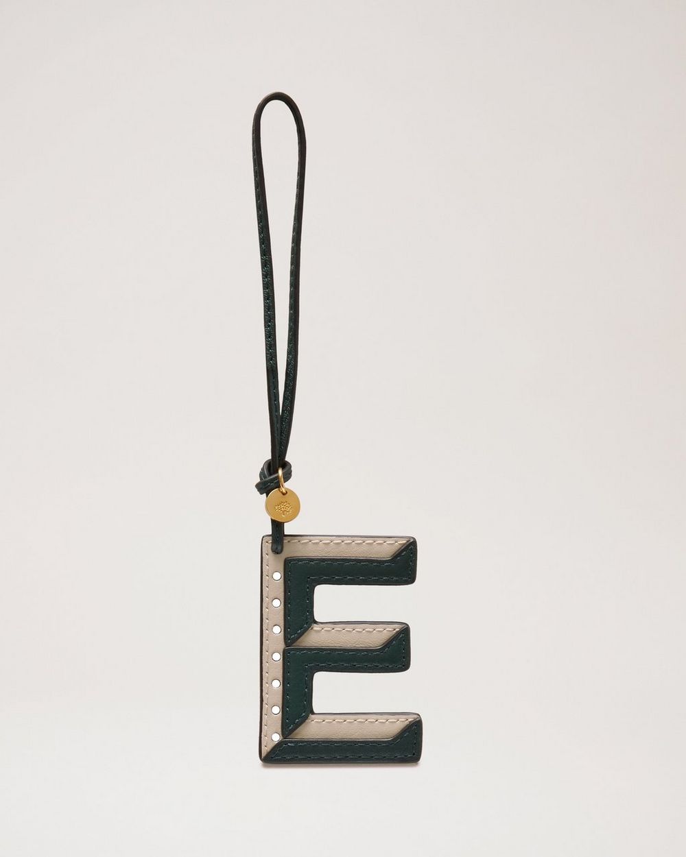 Mulberry | Bi-Colour Leather Keyring- E - Mulberry Green & Chalk Silky Calf