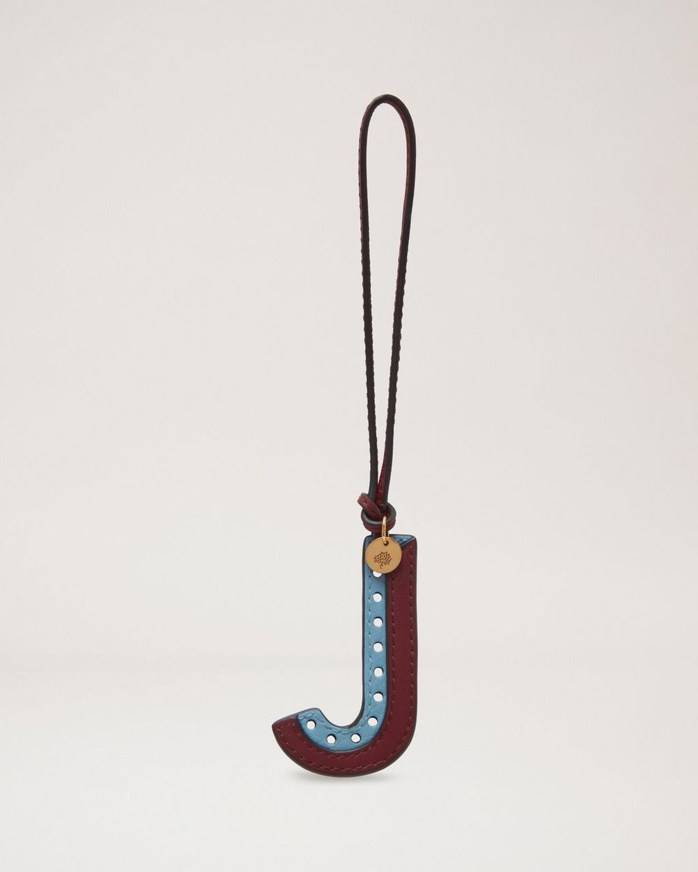 Mulberry | Bi-Colour Leather Keyring - J - Pale Slate Silky Calf