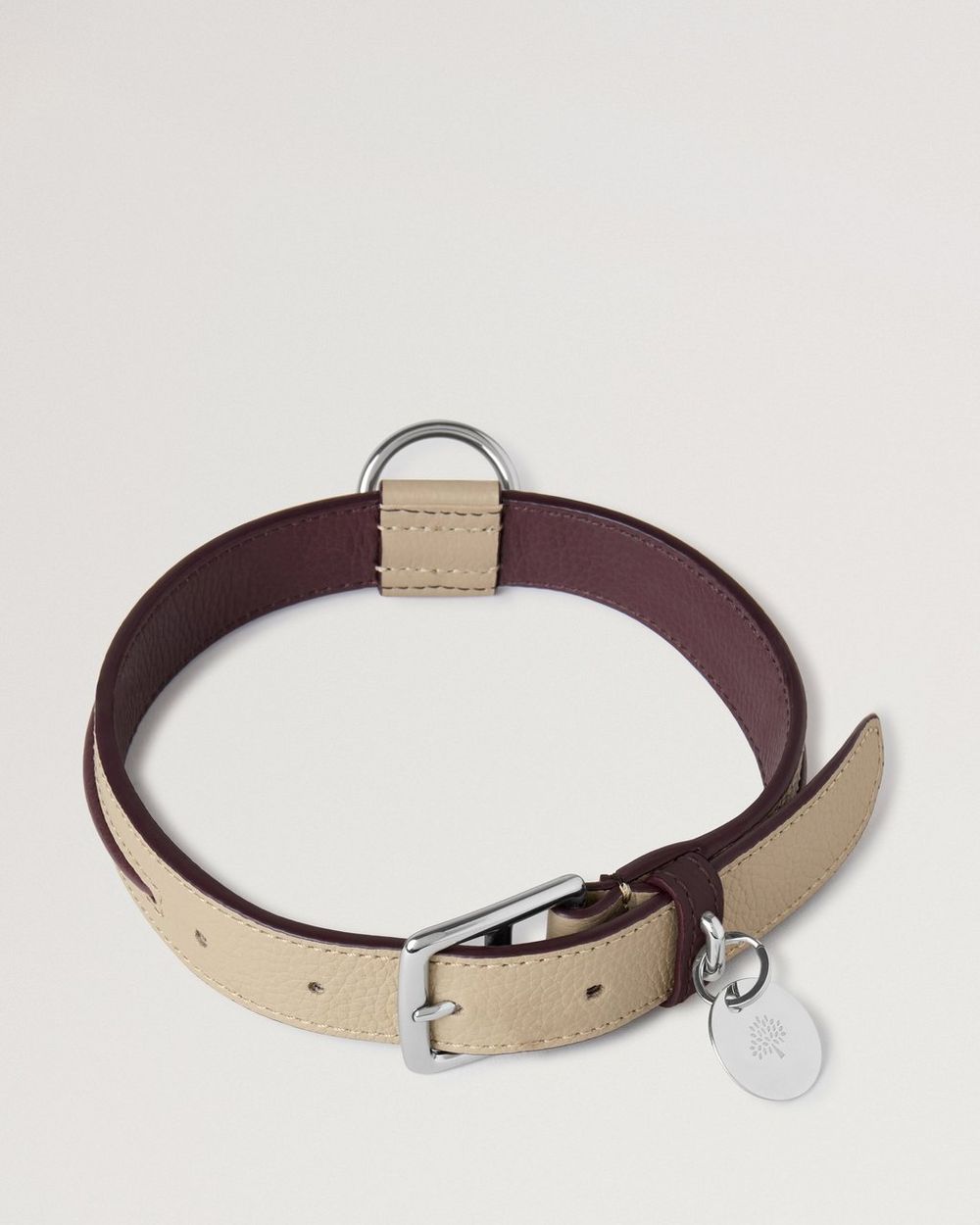 Mulberry | Medium Leather Dog Collar - Dune & Oxblood Small Classic Grain