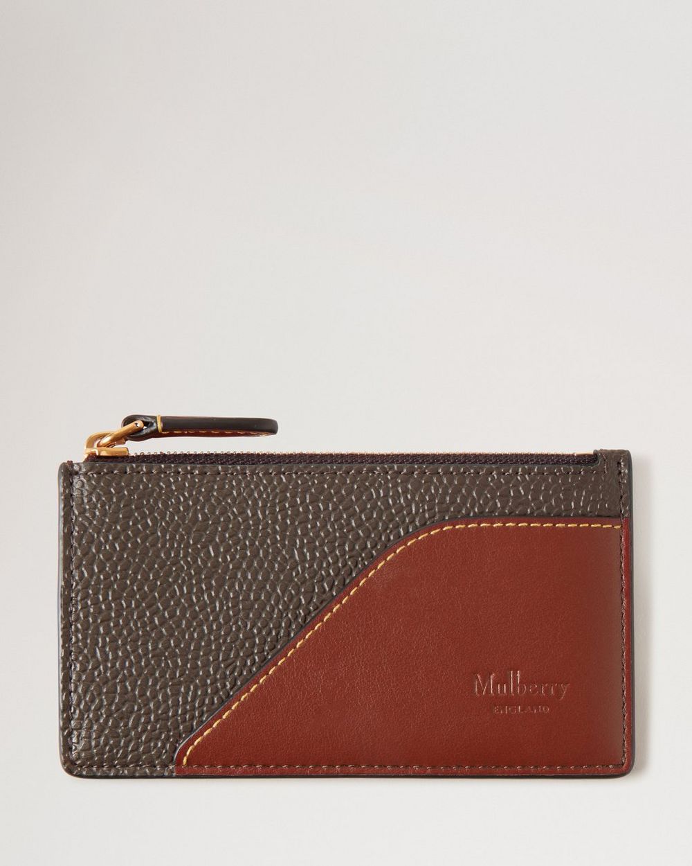 Mulberry | Heritage Zipped Long Card Holder - Mole & Cognac Printed BioVeg Scotchgrain & Flat Calf