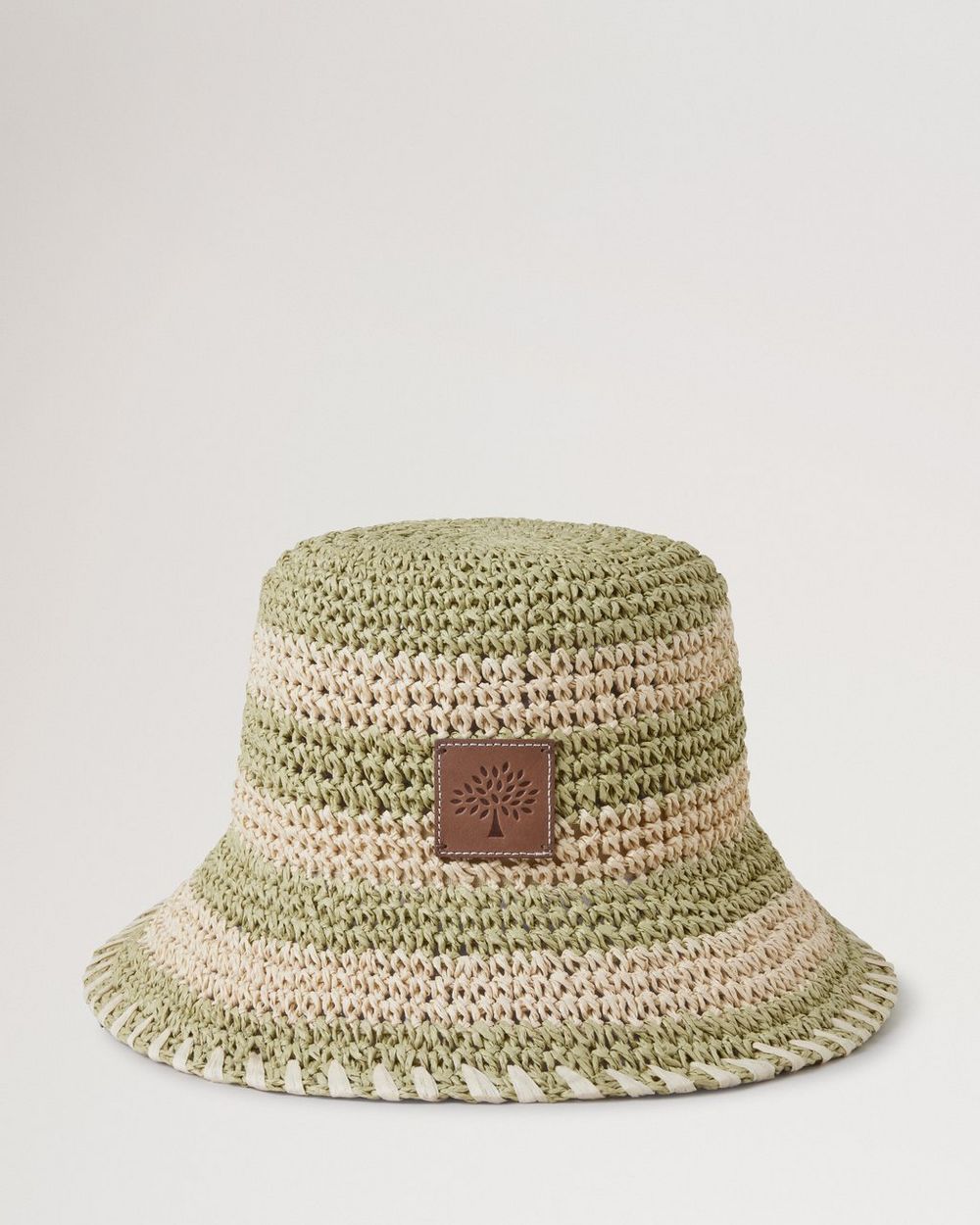 Mulberry | Horizontal Striped Bucket Hat - Linen Green Paper Raffia