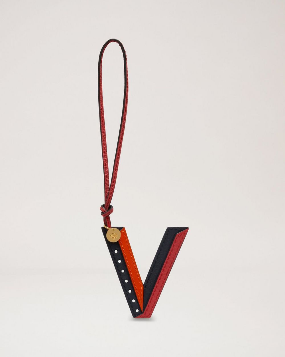 Mulberry | Tri-Colour Leather Keyring - V - Midnight Silky Calf