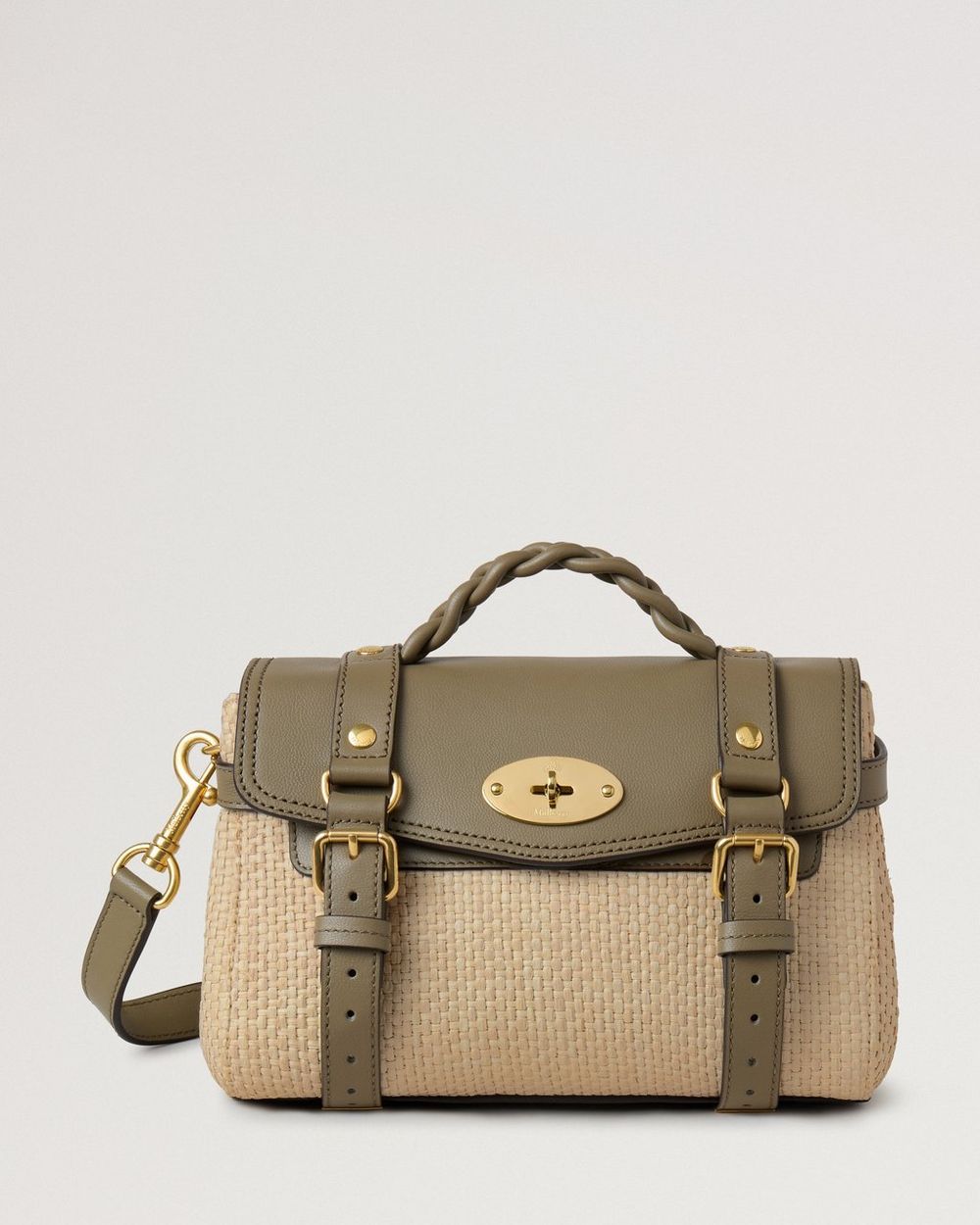 Mulberry | Mini Alexa - Linen Green & Natural Raffia & Leather