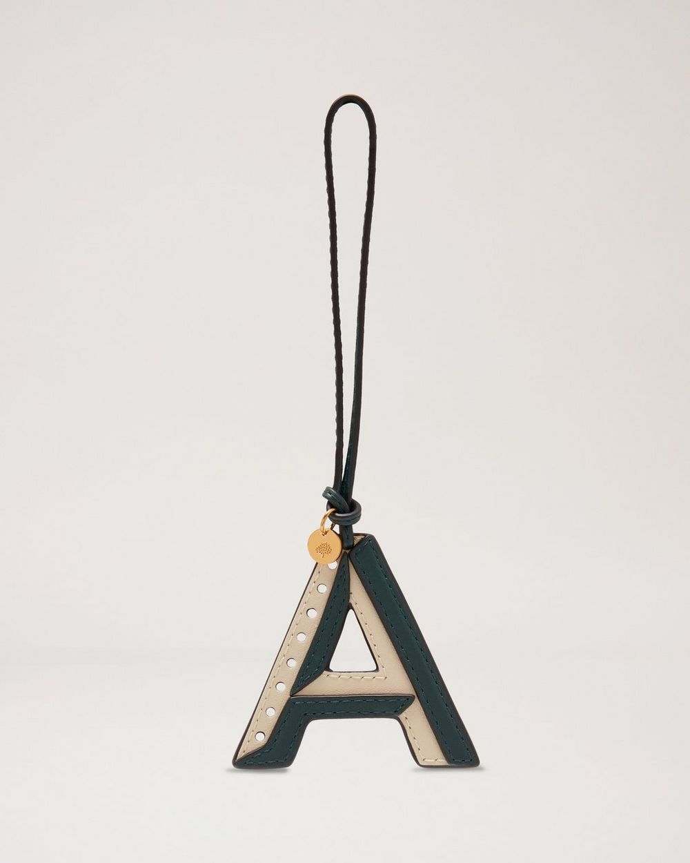 Mulberry | Bi-Colour Leather Keyring- A - Mulberry Green & Chalk Silky Calf