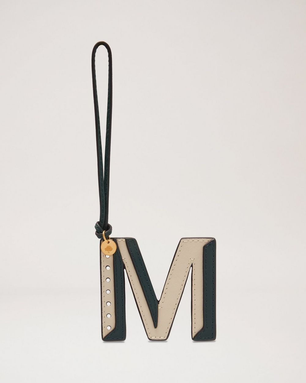 Mulberry | Bi-Colour Leather Keyring- M - Mulberry Green & Chalk Silky Calf