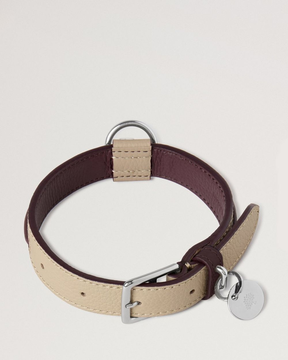 Mulberry | Small Leather Dog Collar - Dune & Oxblood Small Classic Grain