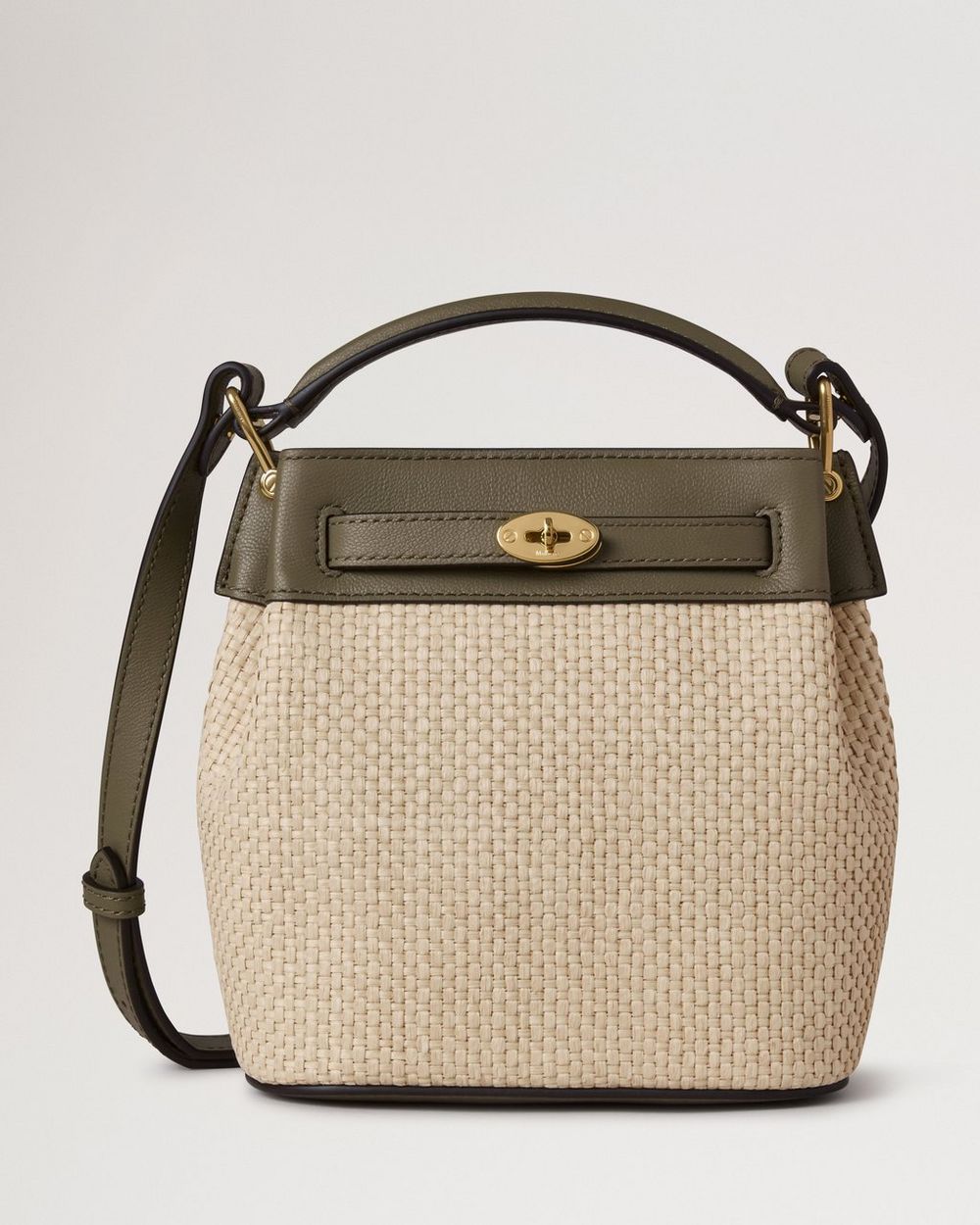 Mulberry | Mini Islington Bucket - Linen Green & Natural Raffia & Leather