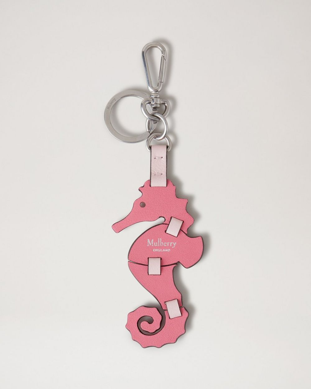 Mulberry | Puzzle Keyring - Seahorse - Geranium Pink & Powder Rose Silky Calf