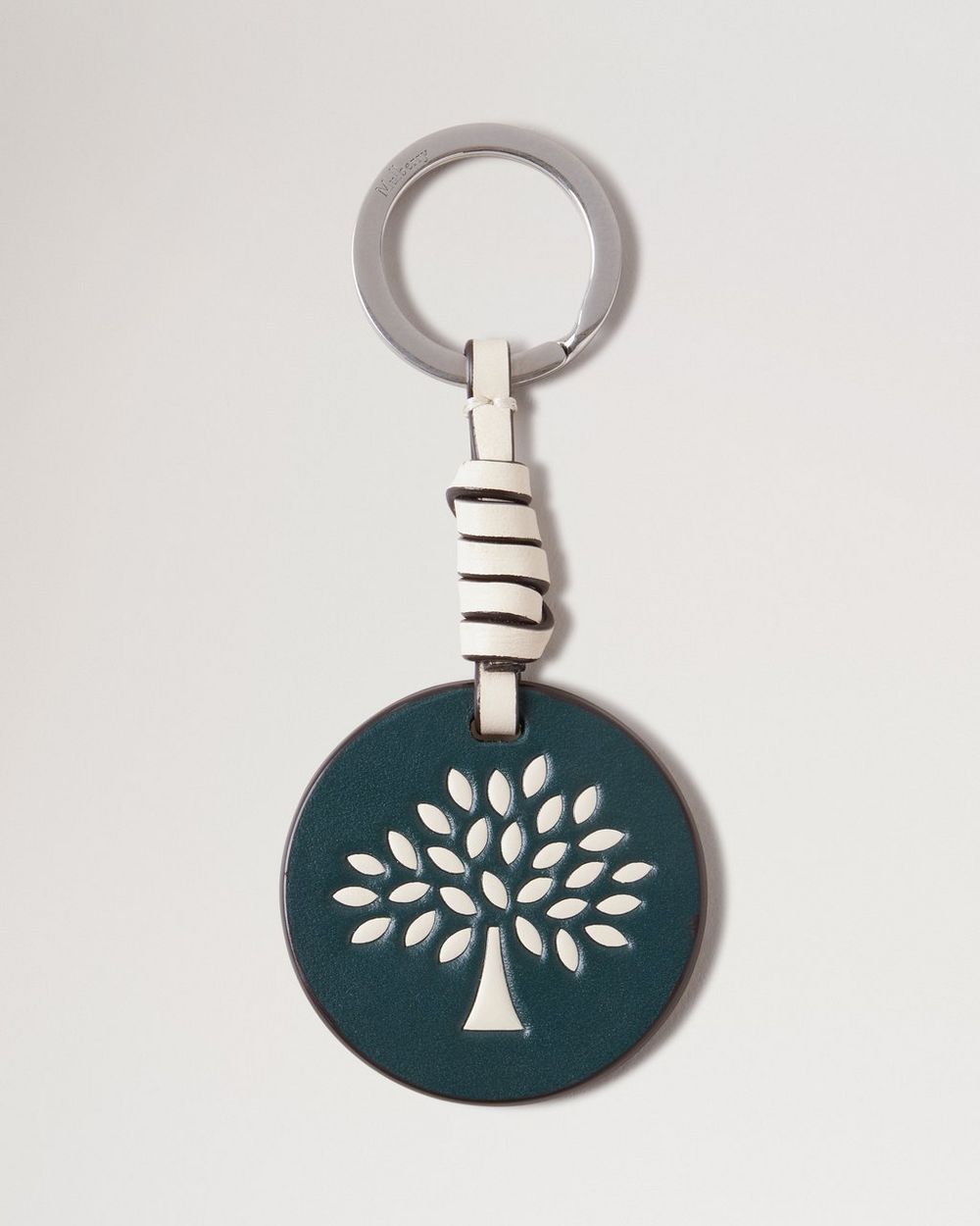 Mulberry | Mulberry Tree Leather Keyring - Mulberry Green & Eggshell High Gloss Leather