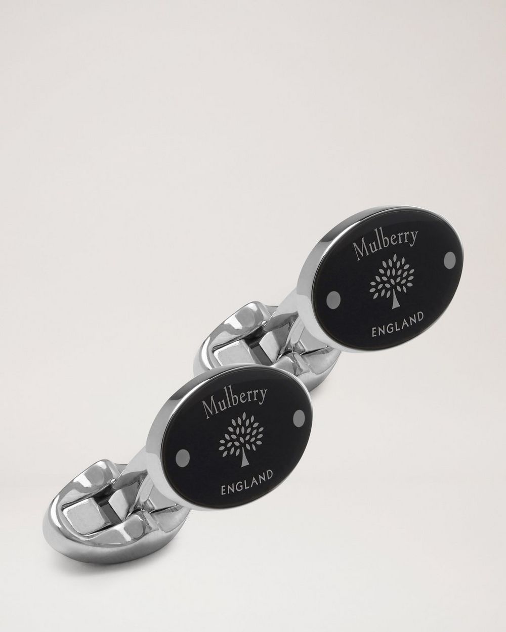 Mulberry | Oval Tree and Rivet Cufflinks - Black Enamel