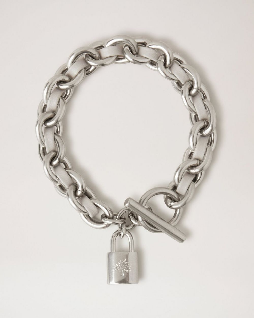 Mulberry | Lily Leather Chain Bracelet Medium - Pale Grey Silky Calf & Silver Plated Stainless Steel