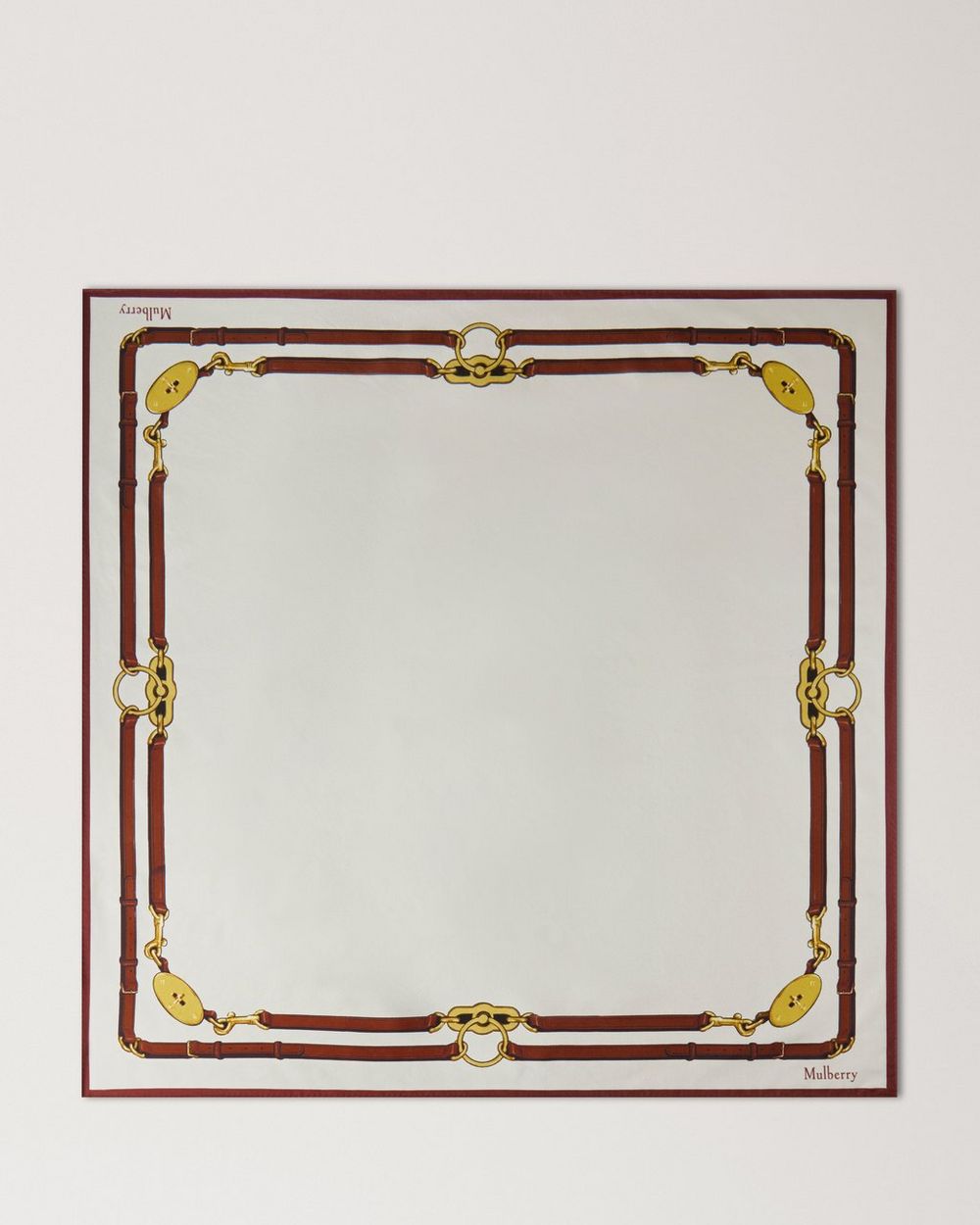 Mulberry | Square Scarf - Belted Boarder - Cream Silk Twill