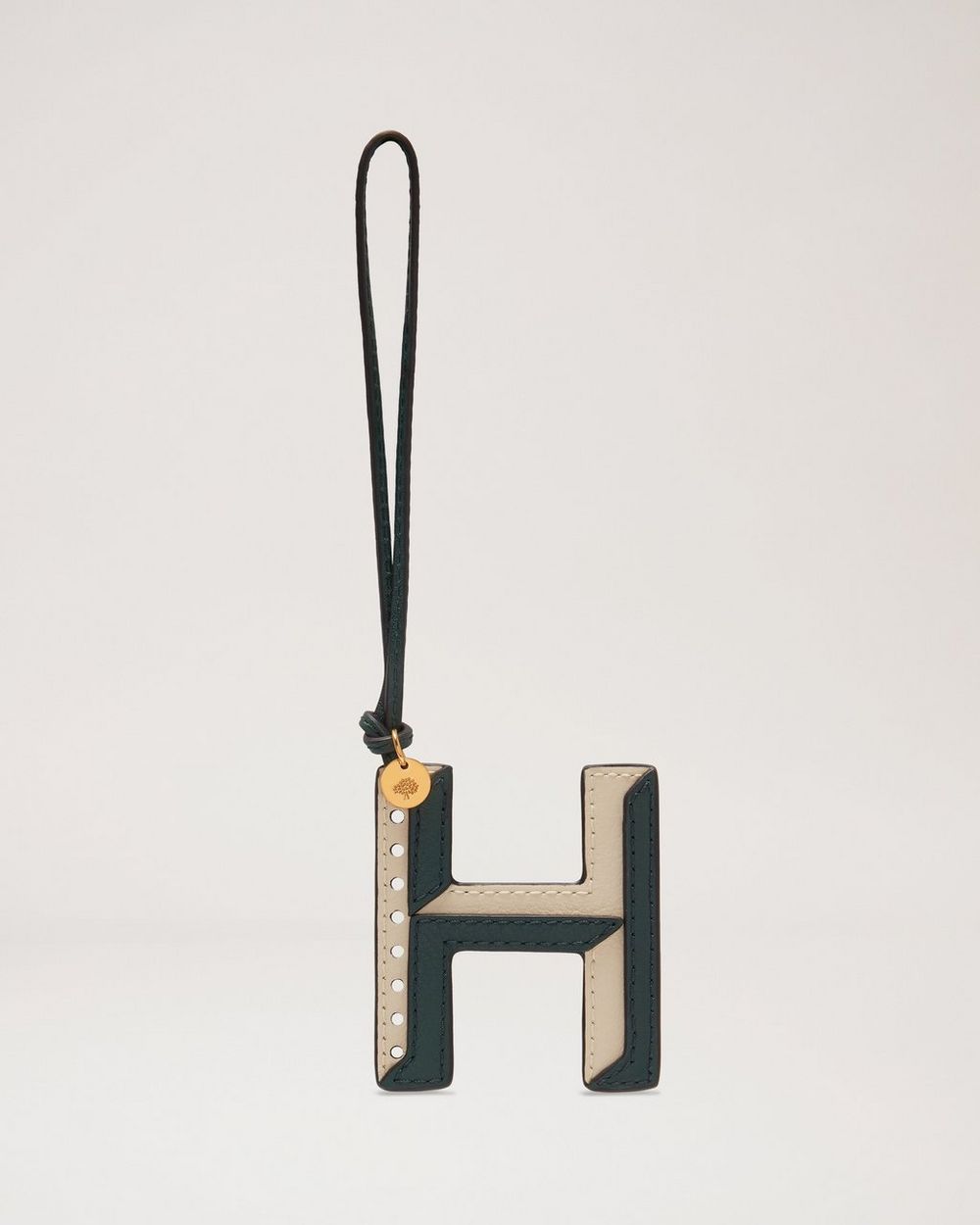 Mulberry | Bi-Colour Leather Keyring- H - Mulberry Green & Chalk Silky Calf