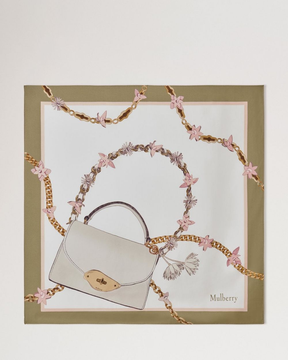 Mulberry | Lana Bag & Chains Square - Eggshell & Blossom Pink Silk Twill