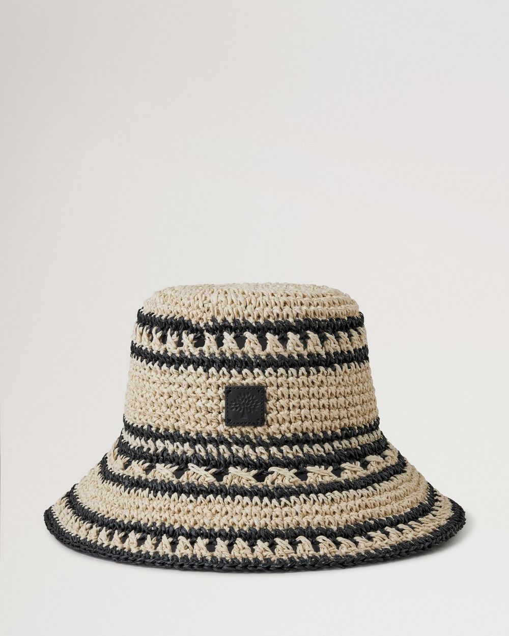 Mulberry | Crochet Bucket Hat - Beige & Black Paper Raffia
