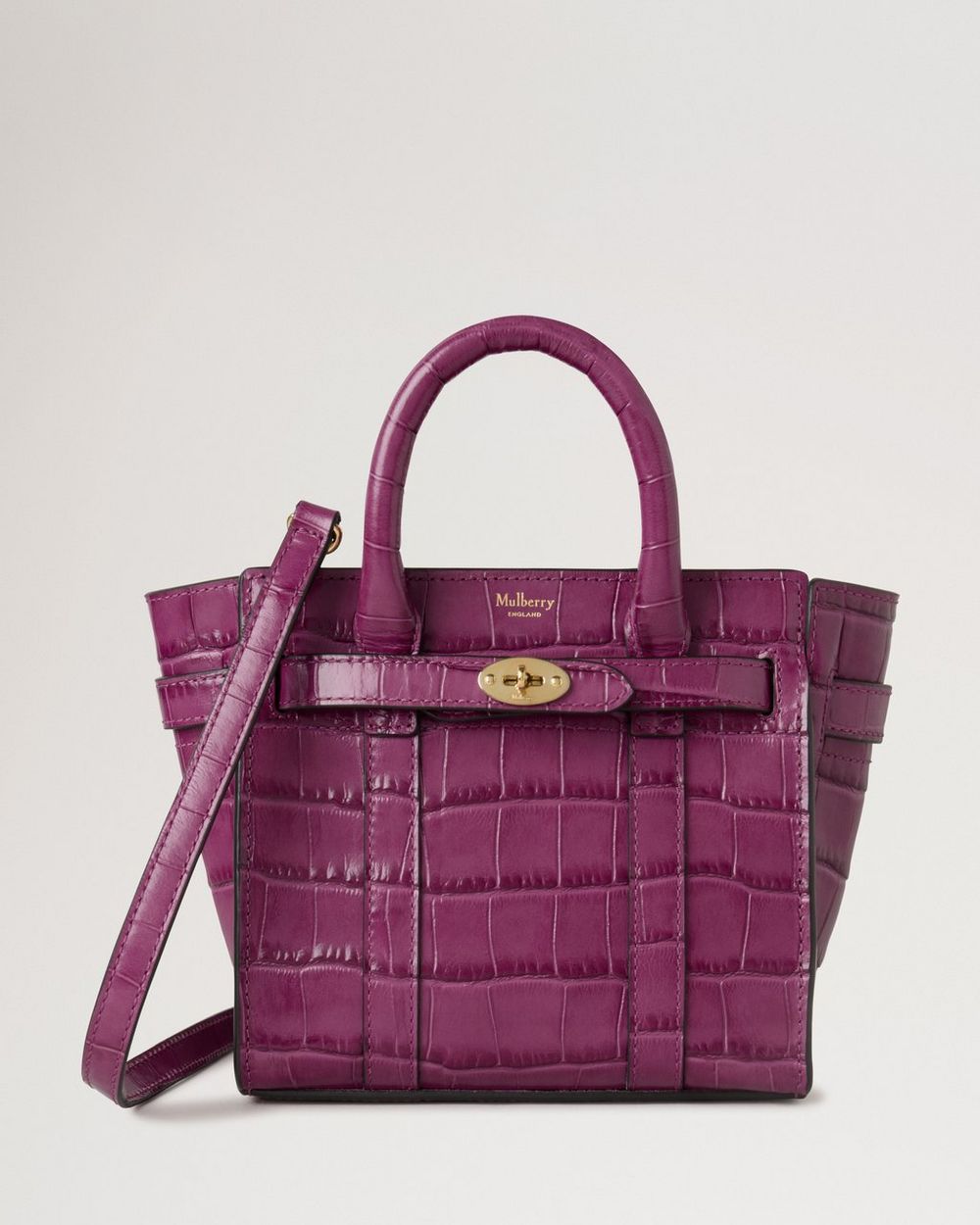 Mulberry | Micro Zipped Bayswater - Orchid Bloom Shiny Small Croc
