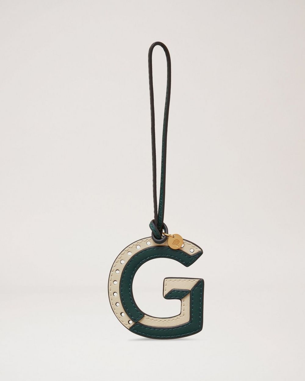 Mulberry | Bi-Colour Leather Keyring - G - Mulberry Green & Chalk Silky Calf