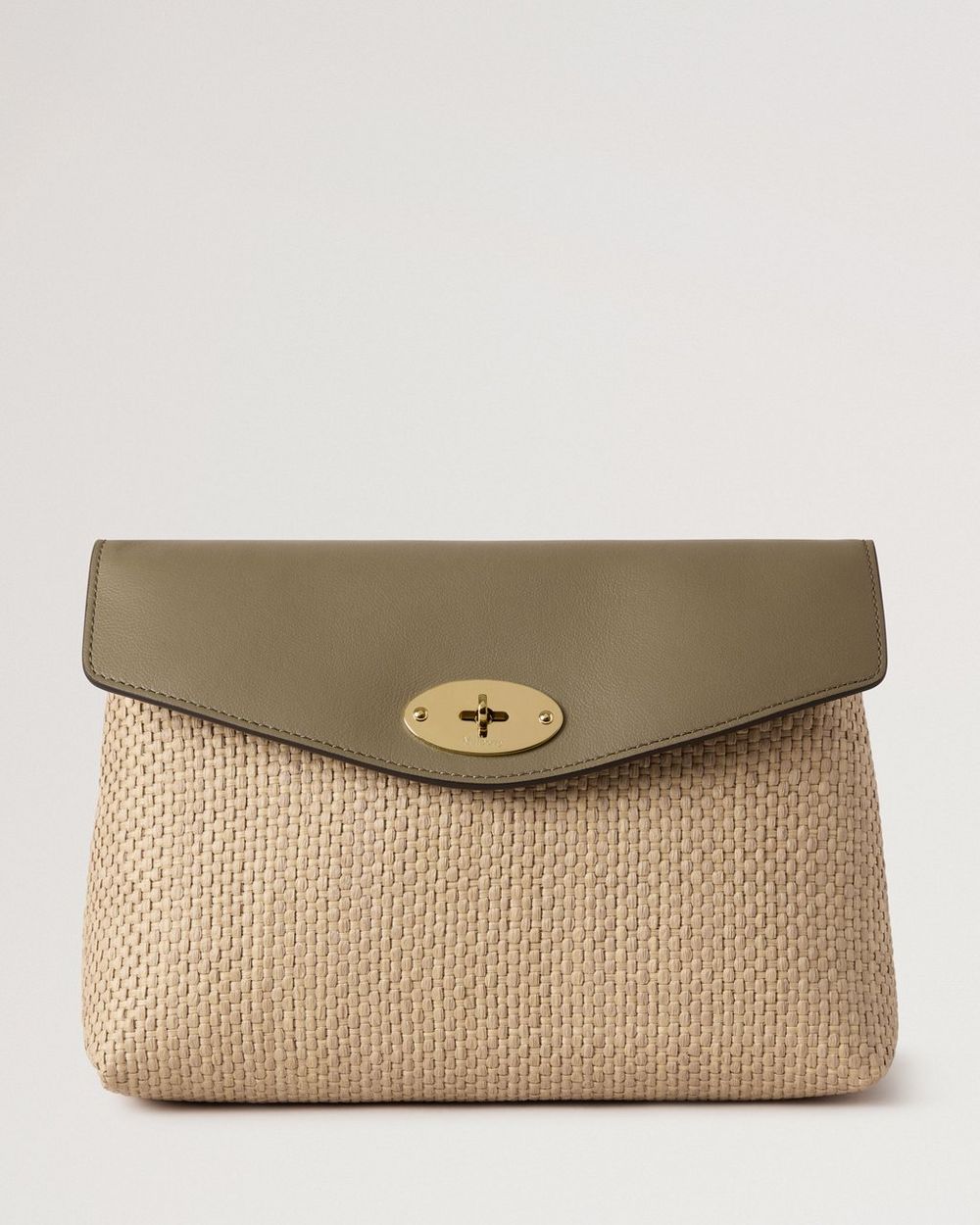 Mulberry | Large Darley Cosmetic Pouch - Linen Green & Natural Raffia & Leather