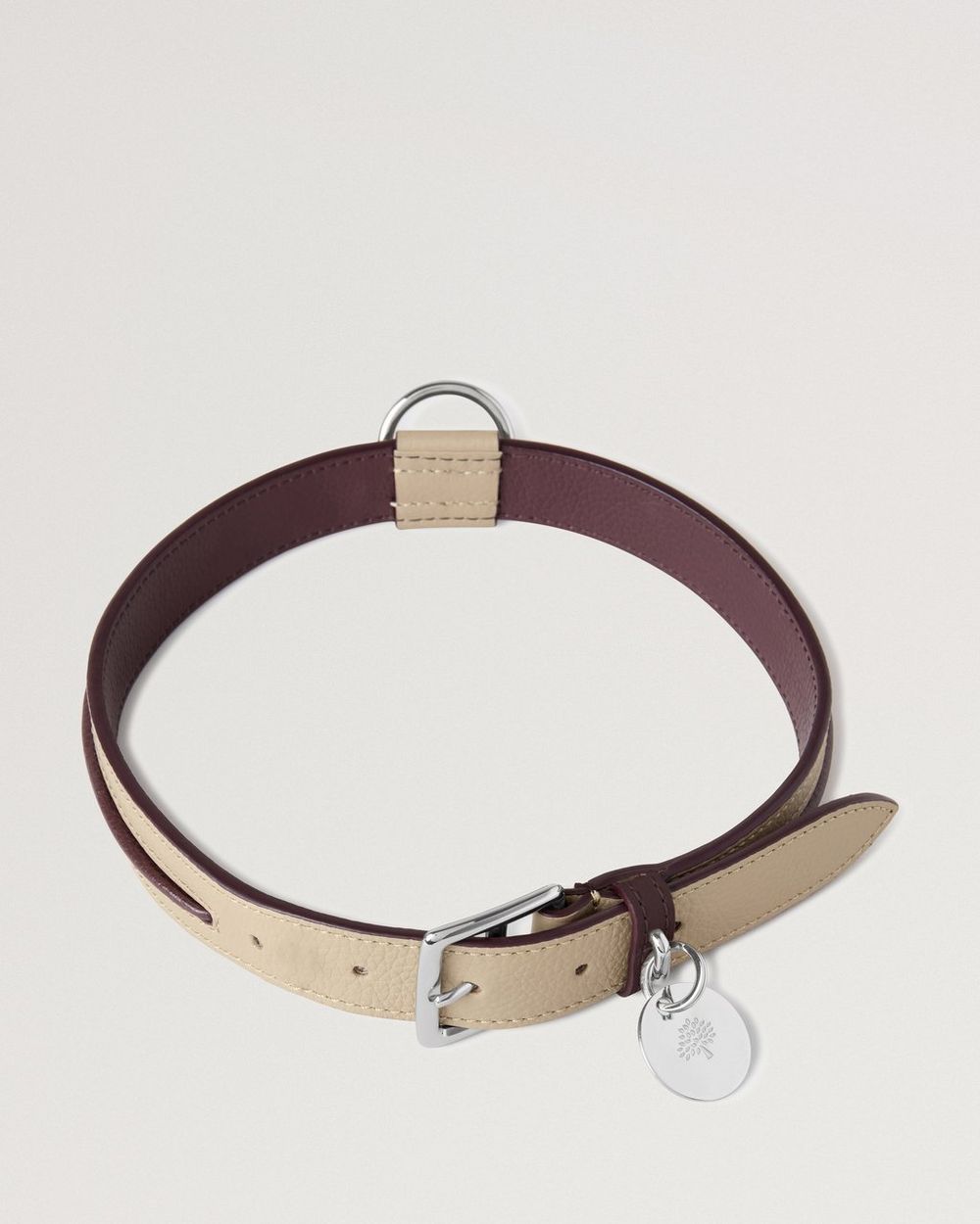 Mulberry | Large Leather Dog Collar - Dune & Oxblood Small Classic Grain