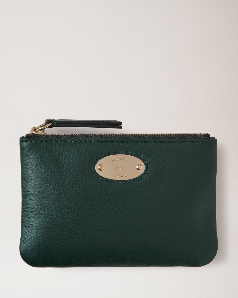 Mulberry | Mulberry Plaque Small Zip Coin Pouch - Mulberry Green Small Classic Grain
