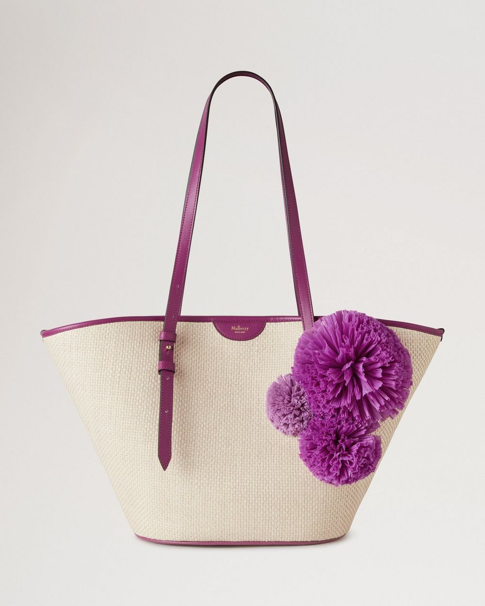 Mulberry | Basket Tote - Orchid Bloom Raffia & Pom Poms