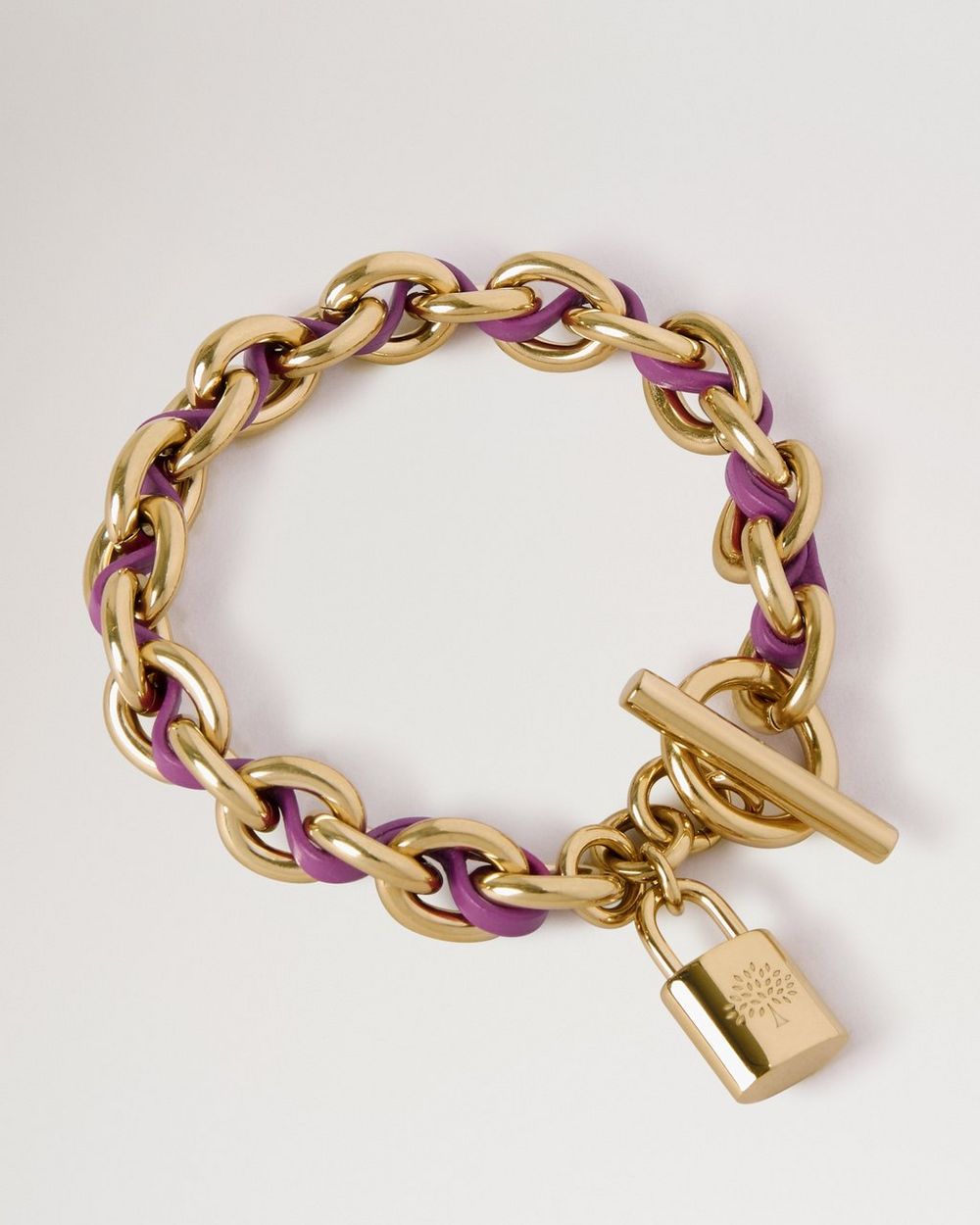 Mulberry | Lily Leather Chain Bracelet Small - Orchid Bloom Small Classic Grain & Plated Stainless Steel