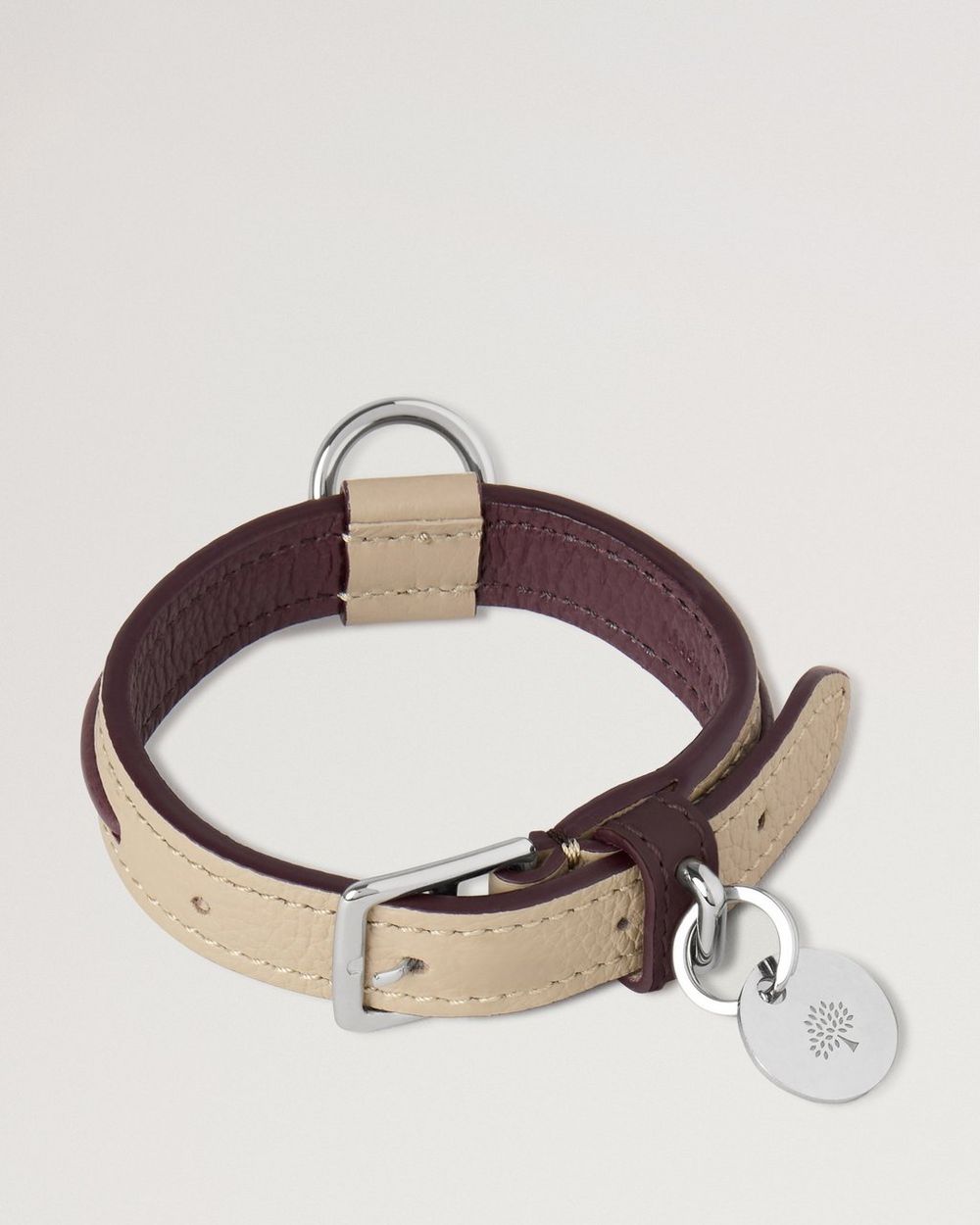 Mulberry | XS Leather Dog Collar - Dune & Oxblood Small Classic Grain