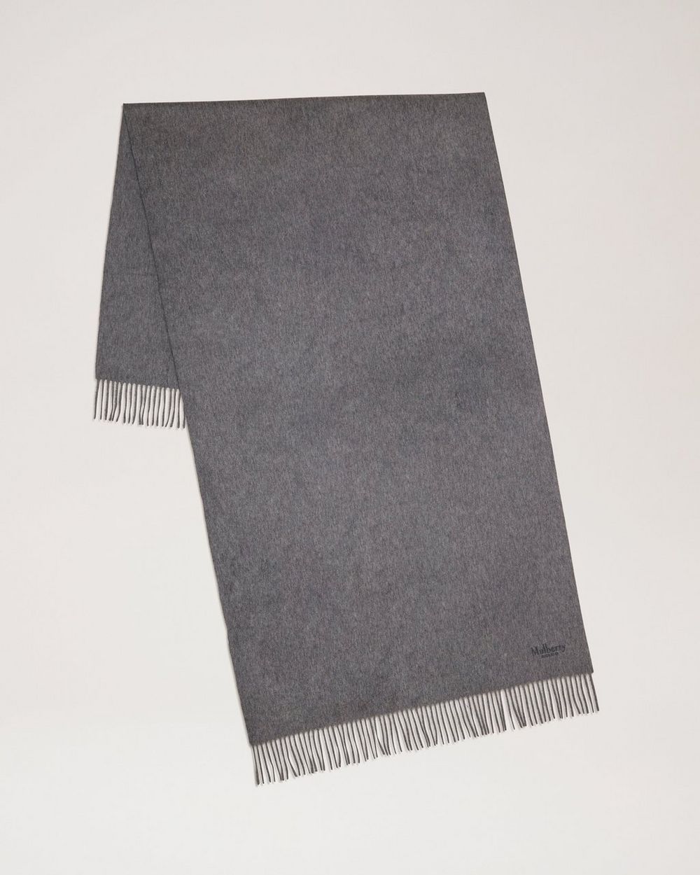 Mulberry | Solid Merino Wool Scarf - Grey Melange Embroidered Merino Wool