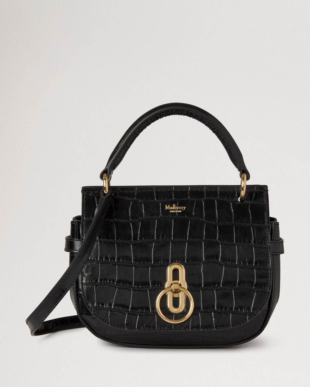 Mulberry | Small Amberley Satchel Top Handle - Black Shiny Small Croc