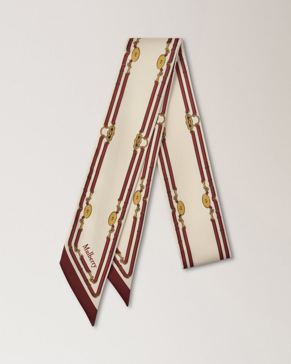 Mulberry | Skinny Scarf - Belted Boarder - Cream Recycled Polyester
