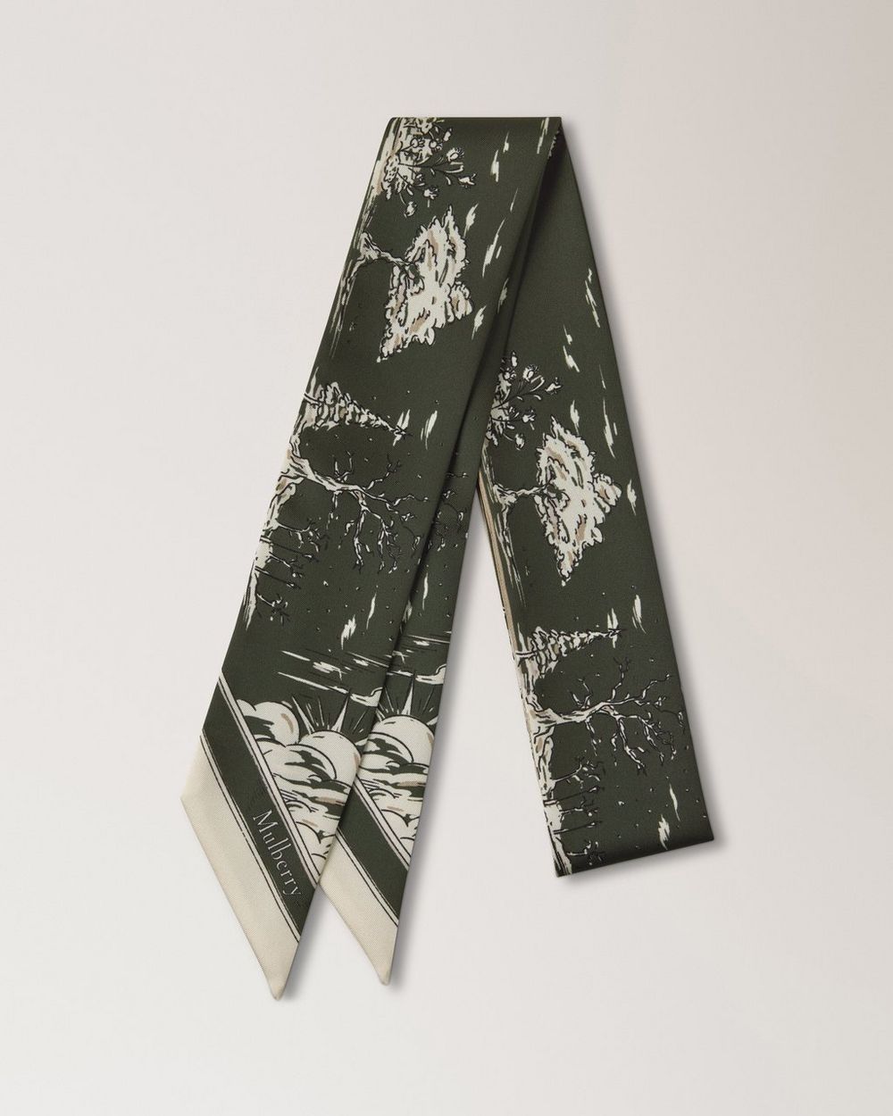 Mulberry | Skinny Scarf - British Park - Juniper Green Recycled Polyester