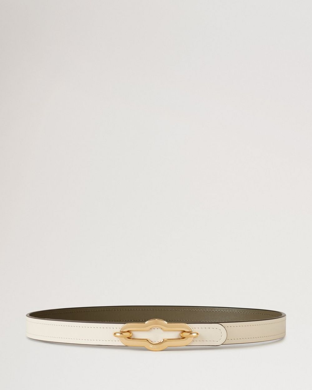 Mulberry | Pimlico Reversible Thin Belt - Eggshell & Linen Green High Gloss Leather