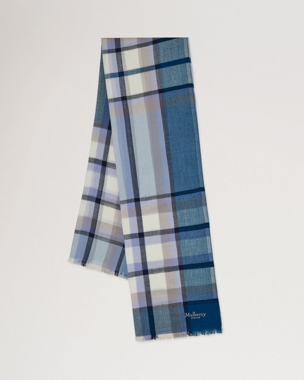 Mulberry | Mega Check Scarf - Poplin Blue & Ecru Cashmere Blend