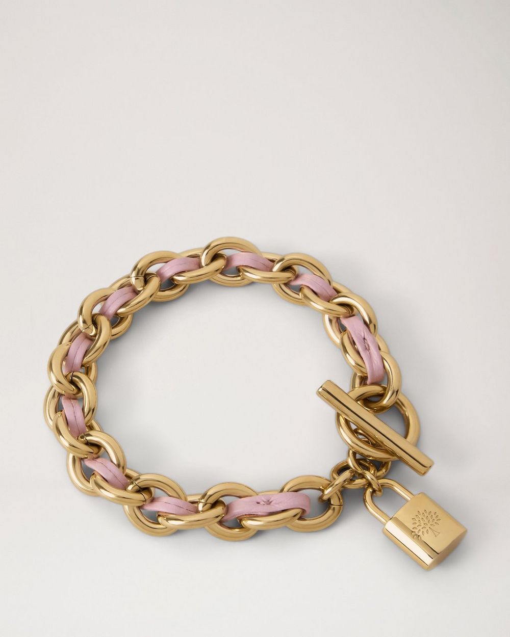 Mulberry | Lily Leather Chain Bracelet Medium - Powder Pink Small Classic Grain & Plated Stainless Steel