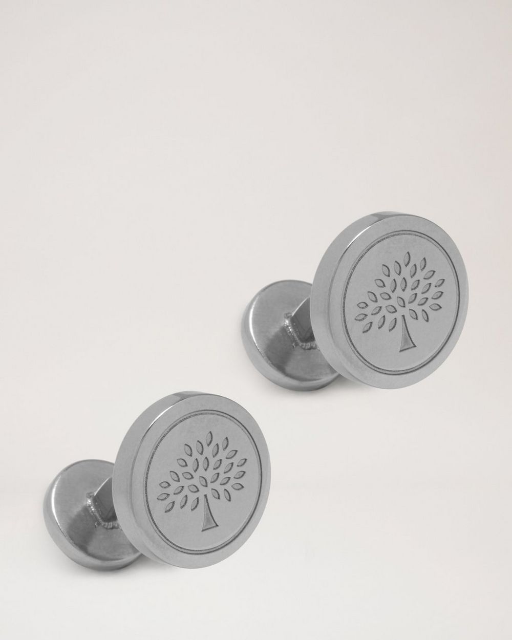 Mulberry | Round Tree Cufflinks - Silver Metal
